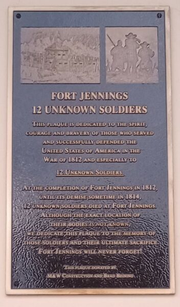 FORT JENNINGS 12 UNKNOWN SOLDIERS MEMORIAL PLAQUE