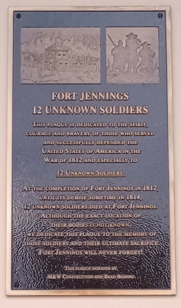 FORT JENNINGS 12 UNKNOWN SOLDIERS MEMORIAL PLAQUE