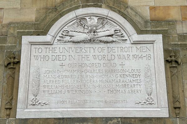UNIVERSITY OF DETROIT WORLD WAR MEMORIAL CLOCK TOWER STONE