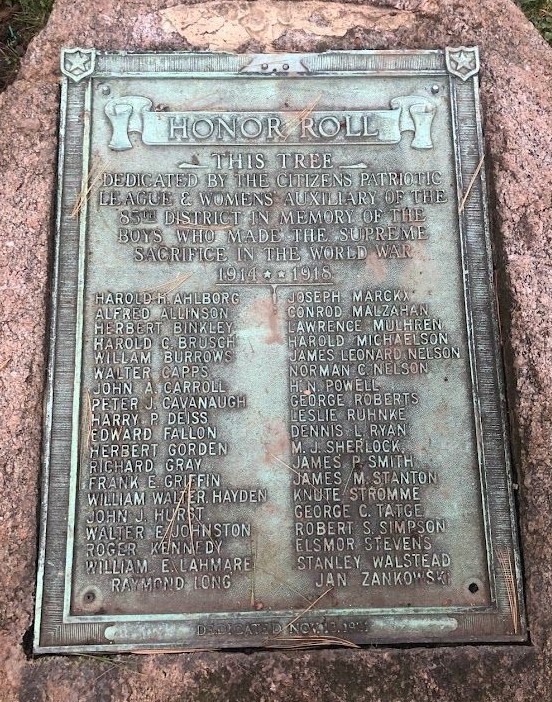 85TH DISTRICT SUPREME SACRIFICE WORLD WAR MEMORIAL TREE PLAQUE