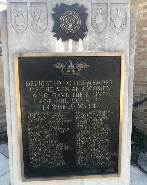VFW POST 2378 WORLD WAR II MEMORIAL PLAQUE