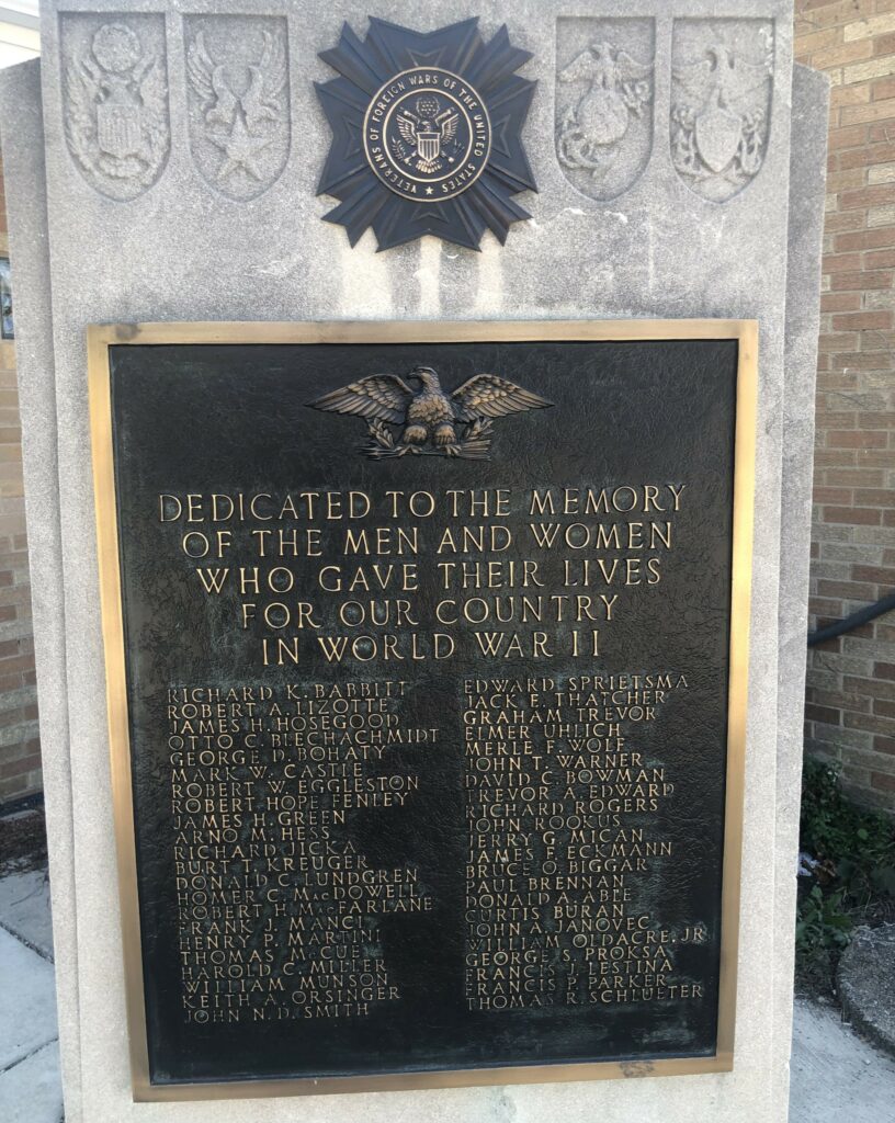 VFW POST 2378 WORLD WAR II MEMORIAL PLAQUE
