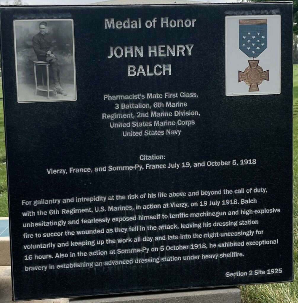 JOHN HENRY BALCH MEDAL OF HONOR WAR MEMORIAL PLAQUE
