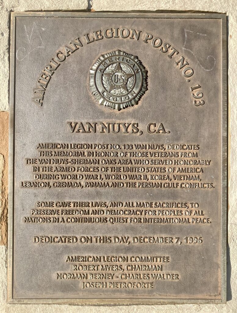 AMERICAN LEGION POST NO. 193 WAR VETERANS MEMORIAL PLAQUE