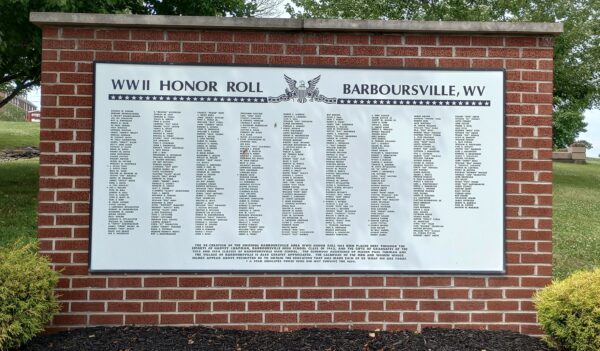 BARBOURSVILLE AREA WWII HONOR ROLL WAR MEMORIAL