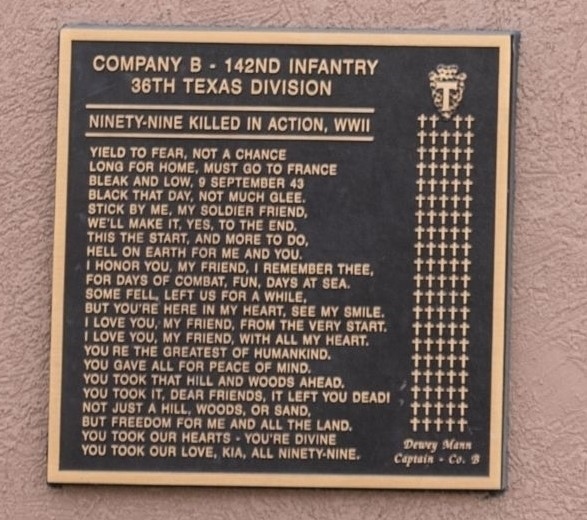 COMPANY B-142ND INFANTRY 36TH TEXAS DIVISION WAR MEMORIAL PLAQUE