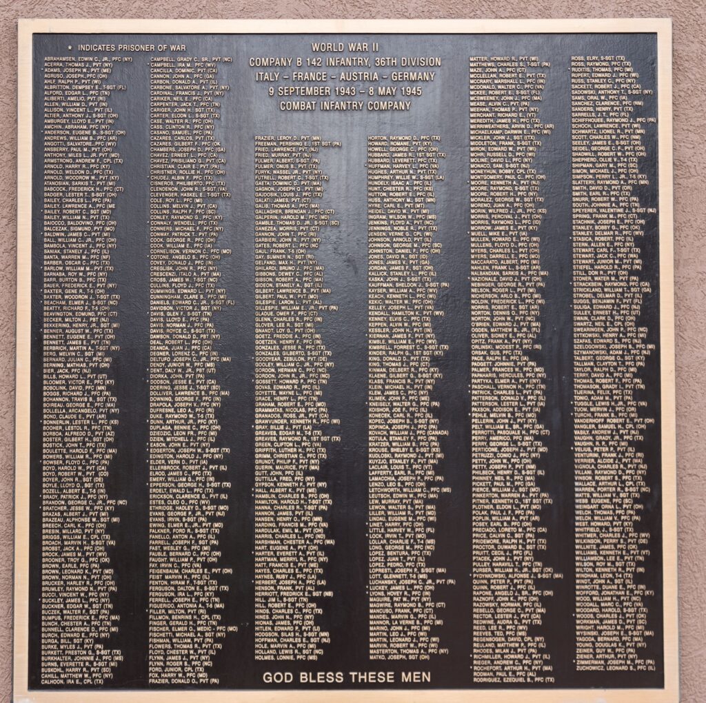 NITRO COMPANY B 142 INFANTRY, 36TH DIVISION WAR MEMORIAL PLAQUE