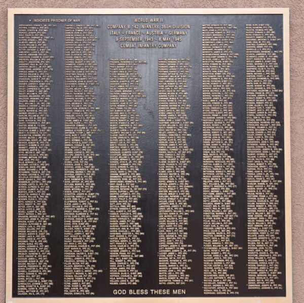 NITRO COMPANY B 142 INFANTRY, 36TH DIVISION WAR MEMORIAL PLAQUE