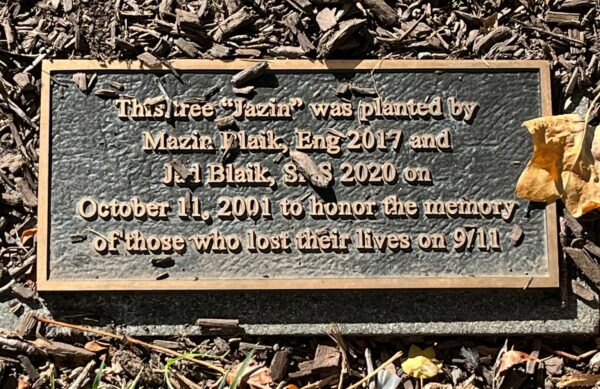 UNIVERSITY OF PENNSYLVANIA 9/11 MEMORIAL TREE PLAQUE