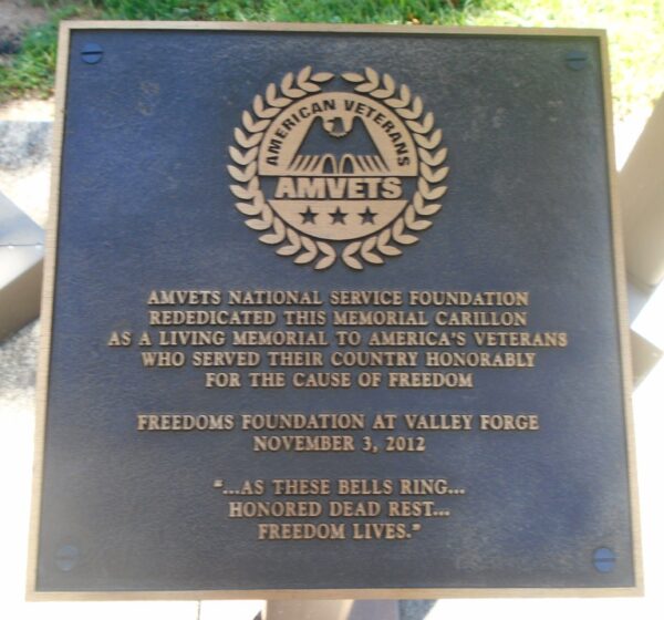 AMVETS VALLEY FORGE MEMORIAL CARILLON PLAQUE