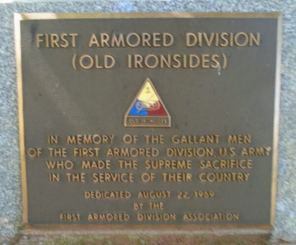 FIRST ARMORED DIVISION (OLD IRONSIDE) WAR MEMORIAL PLAQUE