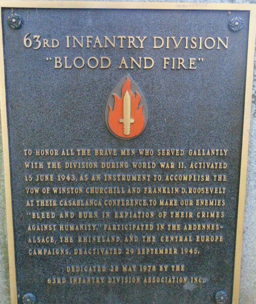 63RD INFANTRY DIVISION “BLOOD AND FIRE” WAR MEMORIAL PLAQUE