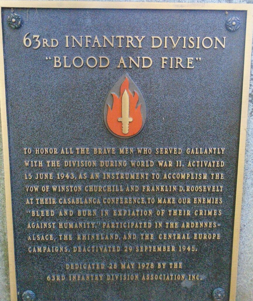 63RD INFANTRY DIVISION “BLOOD AND FIRE” WAR MEMORIAL PLAQUE
