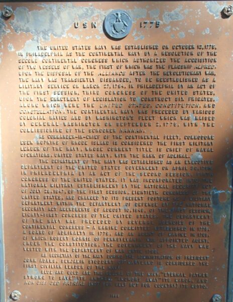 USN 1775 WAR MEMORIAL PLAQUE