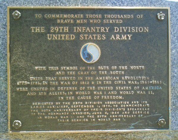 THE 29TH INFANTRY DIVISION WAR MEMORIAL PLAQUE