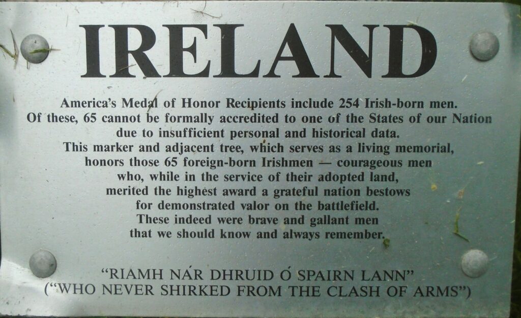 IRISH-BORN MEDAL OF HONOR RECIPIENTS WAR MEMORIAL PLAQUE