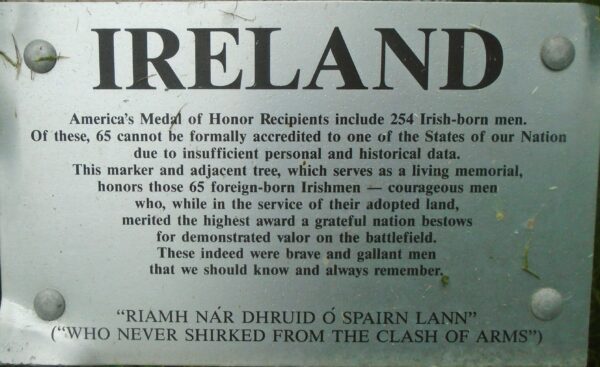 IRISH-BORN MEDAL OF HONOR RECIPIENTS WAR MEMORIAL PLAQUE