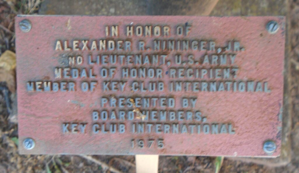 ALEXANDER R. NININGER, JR. MEDAL OF HONOR WAR MEMORIAL PLAQUE