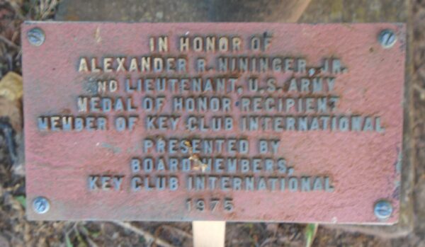 ALEXANDER R. NININGER, JR. MEDAL OF HONOR WAR MEMORIAL PLAQUE
