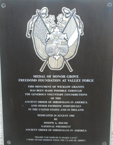 IMMIGRANT MEDAL OF HONOR WAR MEMORIAL GROVE PLAQUE