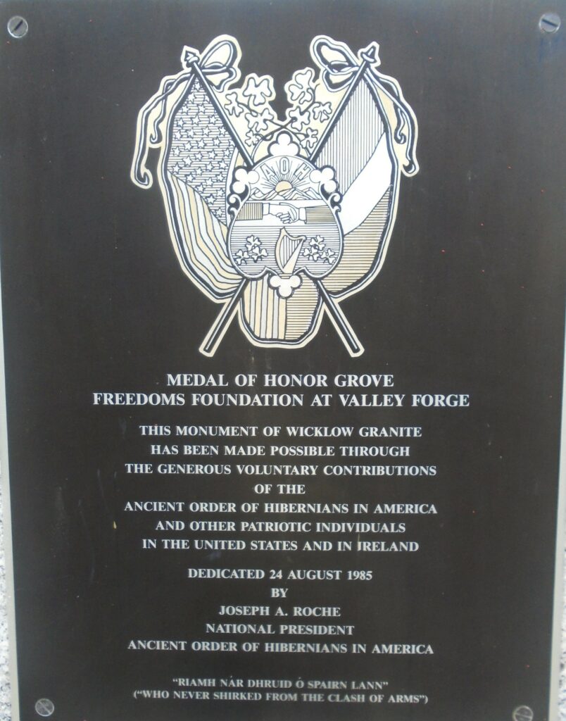 IMMIGRANT MEDAL OF HONOR WAR MEMORIAL GROVE PLAQUE