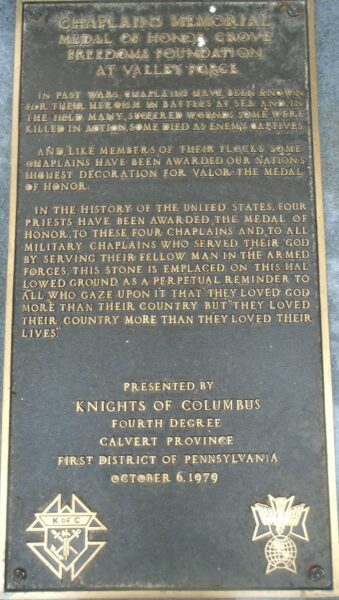 CHAPLAINS MEMORIAL MEDAL OF HONOR GROVE MEMORIAL PLAQUE