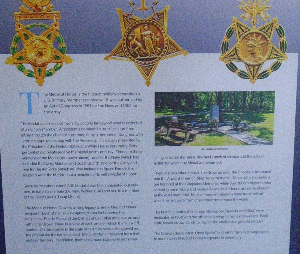 THE MEDAL OF HONOR AND MEDAL OF HONOR GROVE MEMORIAL PLAQUE CLOSE-UP
