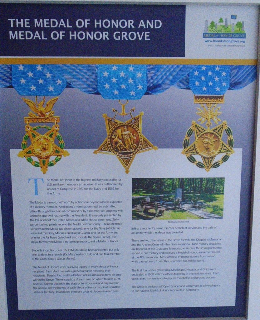 THE MEDAL OF HONOR AND MEDAL OF HONOR GROVE MEMORIAL PLAQUE