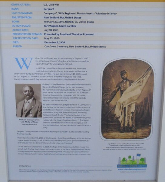 SERGEANT WILLIAM HARVEY CARNEY MEDAL OF HONOR WR MEMORAIL PLAQUE CLOSE-UP