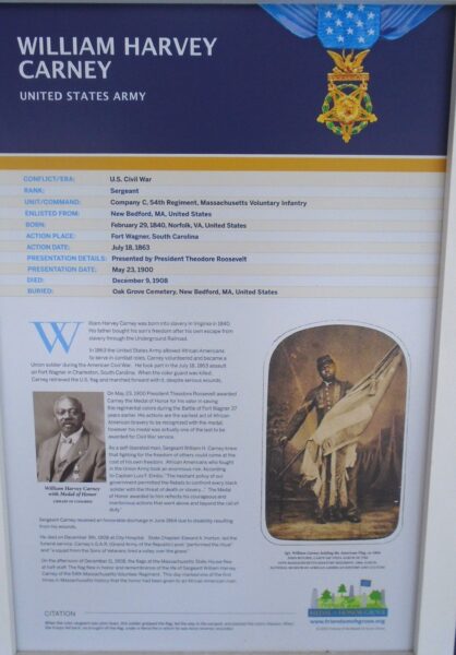 SERGEANT WILLIAM HARVEY CARNEY MEDAL OF HONOR WR MEMORAIL PLAQUE