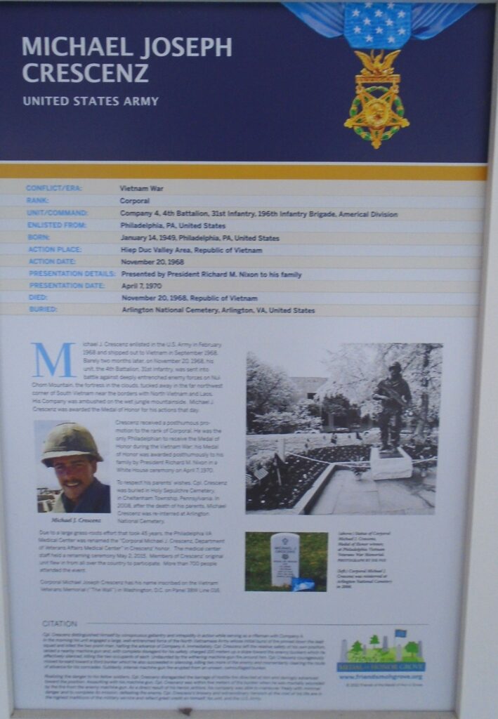 MICHAEL JOSEPH CRESCENZ MEDAL OF HONOR WAR MEMORIAL PLAQUE