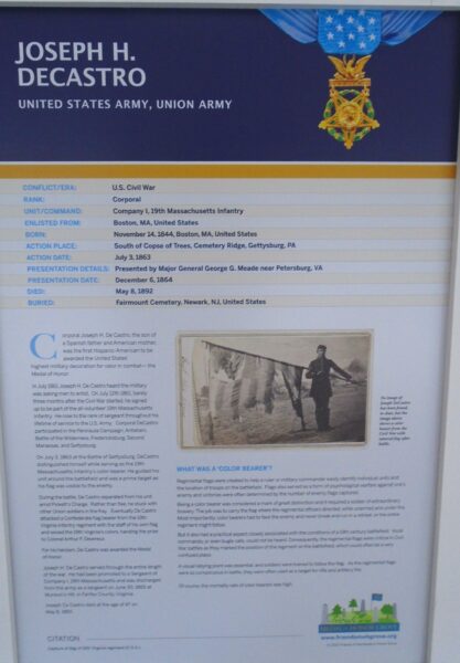 JOSEPH H. DECASTRO MEDAL OF HONOR WAR MEMORIAL PLAQUE