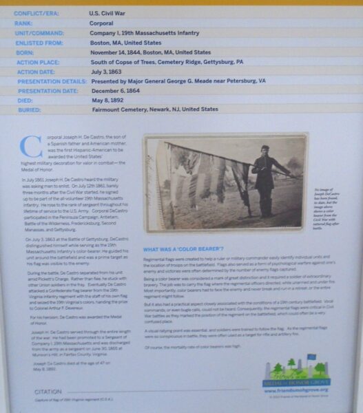 JOSEPH H. DECASTRO MEDAL OF HONOR WAR MEMORIAL PLAQUE CLOSE-UP