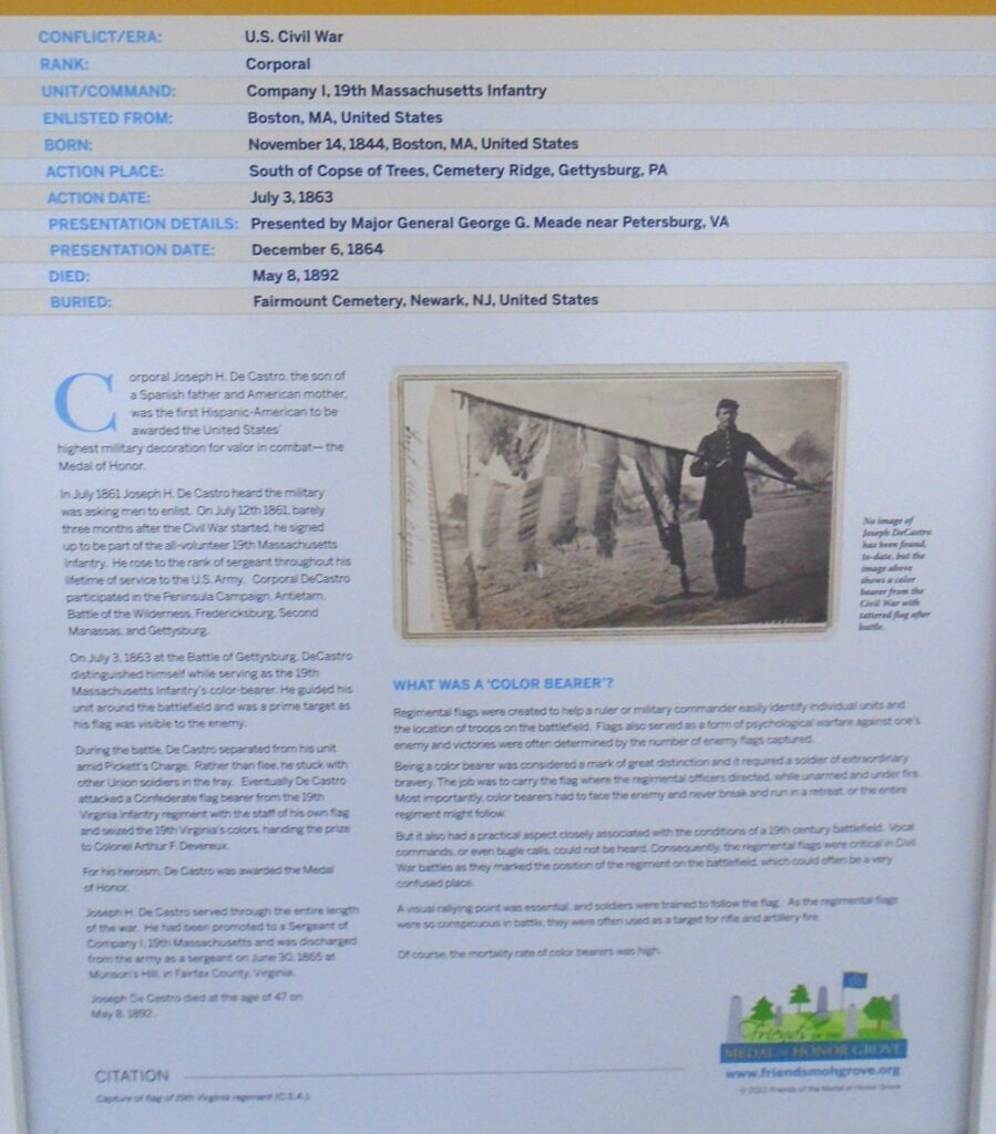 JOSEPH H. DECASTRO MEDAL OF HONOR WAR MEMORIAL PLAQUE CLOSE-UP