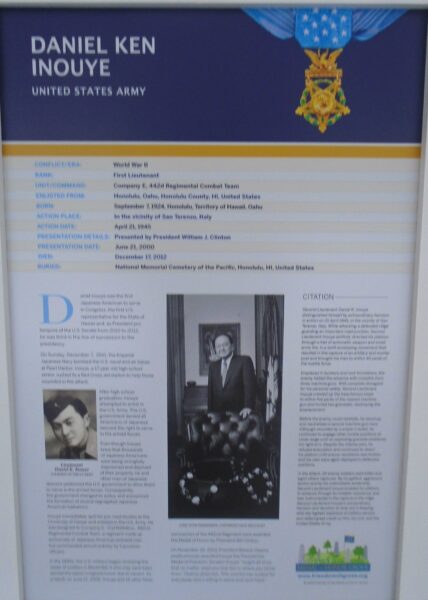 DANIEL KEN INOUYE MEDAL OF HONOR WAR MEMORIAL PLAQUE