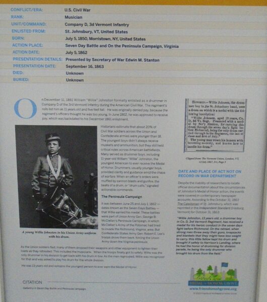 WILLIAM “WILLIE” JOHNSTON MEDAL OF HONOR WAR MEMORIAL PLAQUE CLOSE-UP