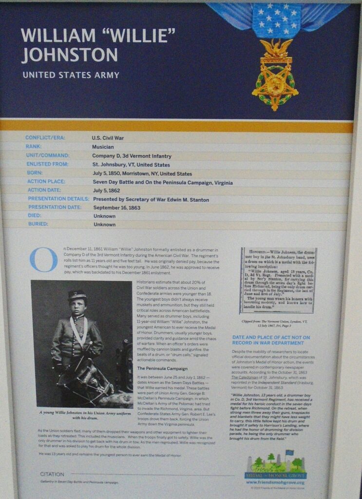 WILLIAM “WILLIE” JOHNSTON MEDAL OF HONOR WAR MEMORIAL PLAQUE