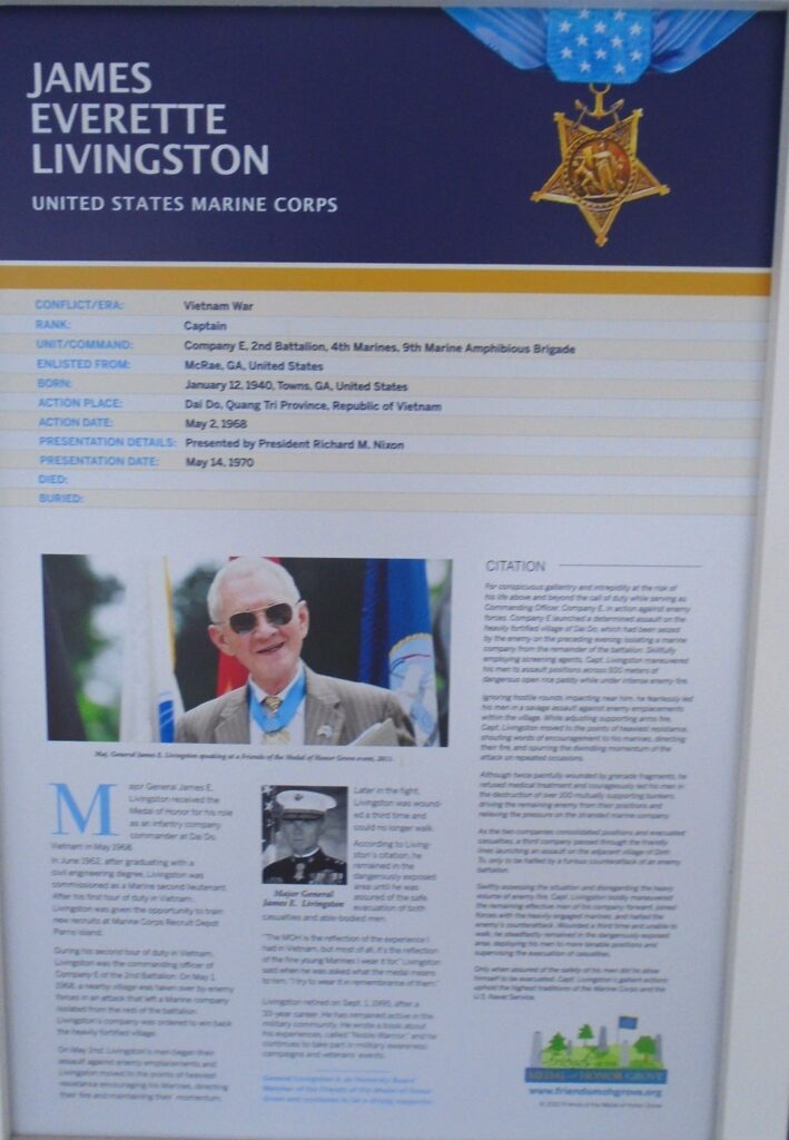 JAMES EVERETTE LIVINGSTON MEDAL OF HONOR WAR MEMORIAL PLAQUE