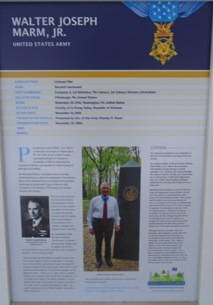 WALTER JOSEPH MARM, JR. MEDAL OF HONOR WAR MEMORIAL PLAQUE