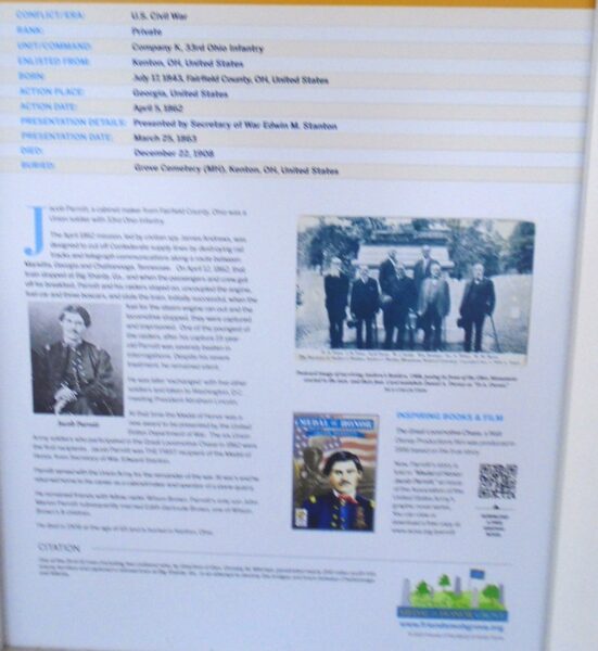 JACOB PARROTT MEDAL OF HONOR WAR MEMORIAL PLAQUE CLOSE-UP