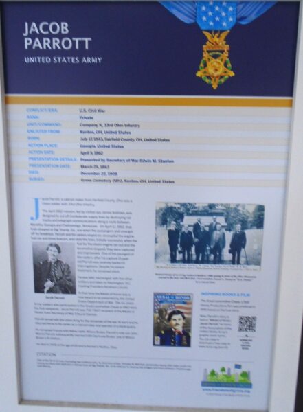 JACOB PARROTT MEDAL OF HONOR WAR MEMORIAL PLAQUE