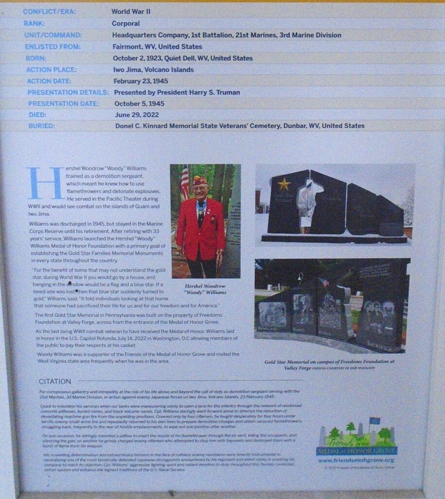 HERSCHEL WOODROW “WOODY” WILSON MEDAL OF HONOR WAR MEMORIAL PLAQUE CLOSE-UP