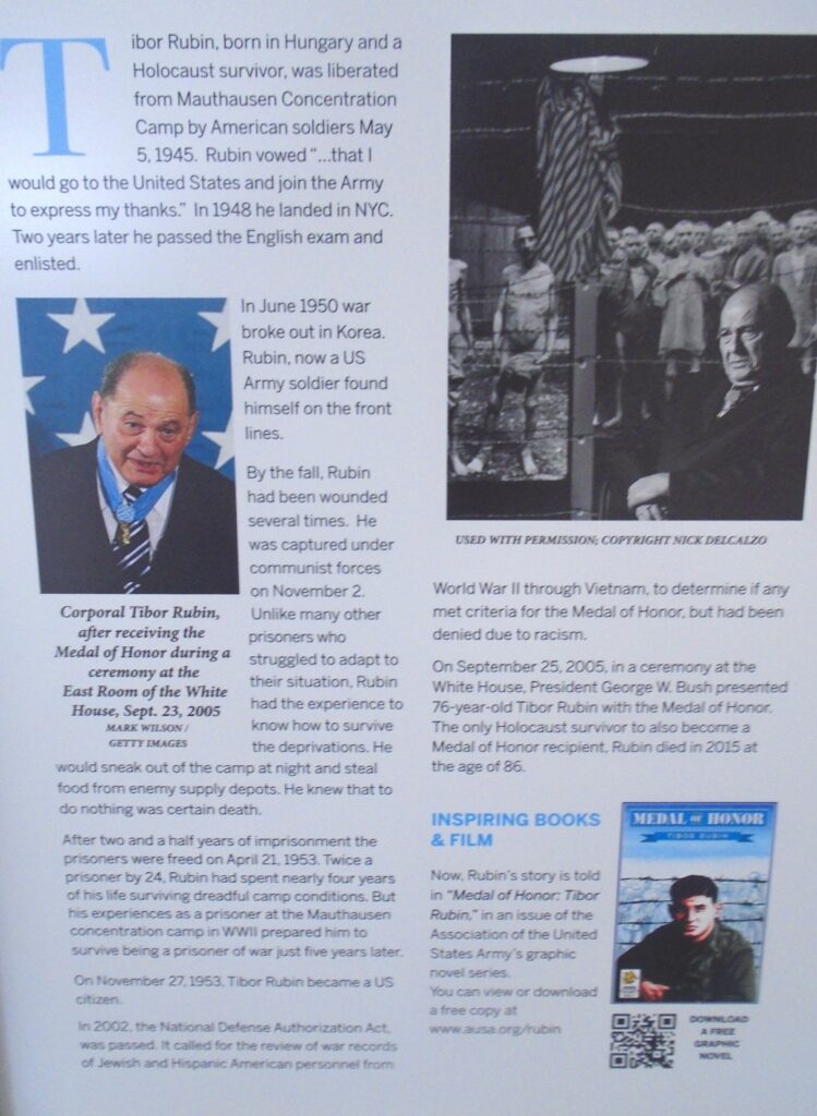 TIBOR RUBIN MEDAL OF HONOR WAR MEMORIAL PLAQUE CLOSE-UP