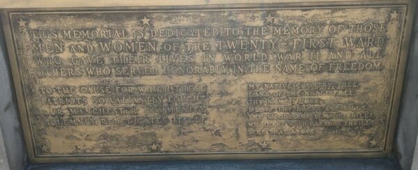 TWENTY-FIRST WARD WORLD WAR II SUPREME SACRIFICE MEMORIAL PLAQUE