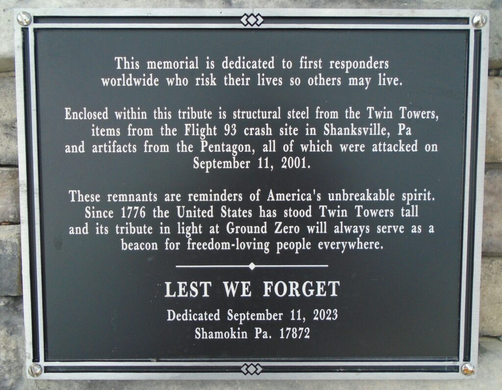 FIRST RESPONDERS SEPTEMBER 11, 2001 MEMORIAL PLAQUE