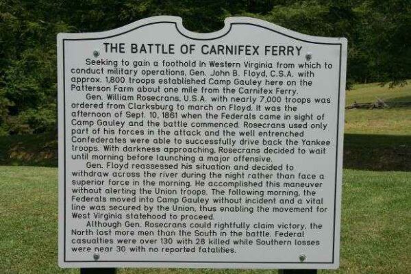 THE BATTLE OF CARNIFEX FERRY WAR MEMORIAL MARKER
