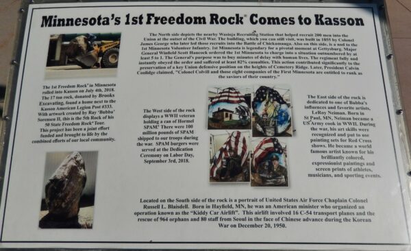 MINNESOTA’S 1ST FREEDOM ROCK COMES TO KASSONM MEMORIAL PLAQUE
