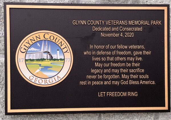 GLENN COUNTY VETERANS MEMORIAL PARK PLAQUE