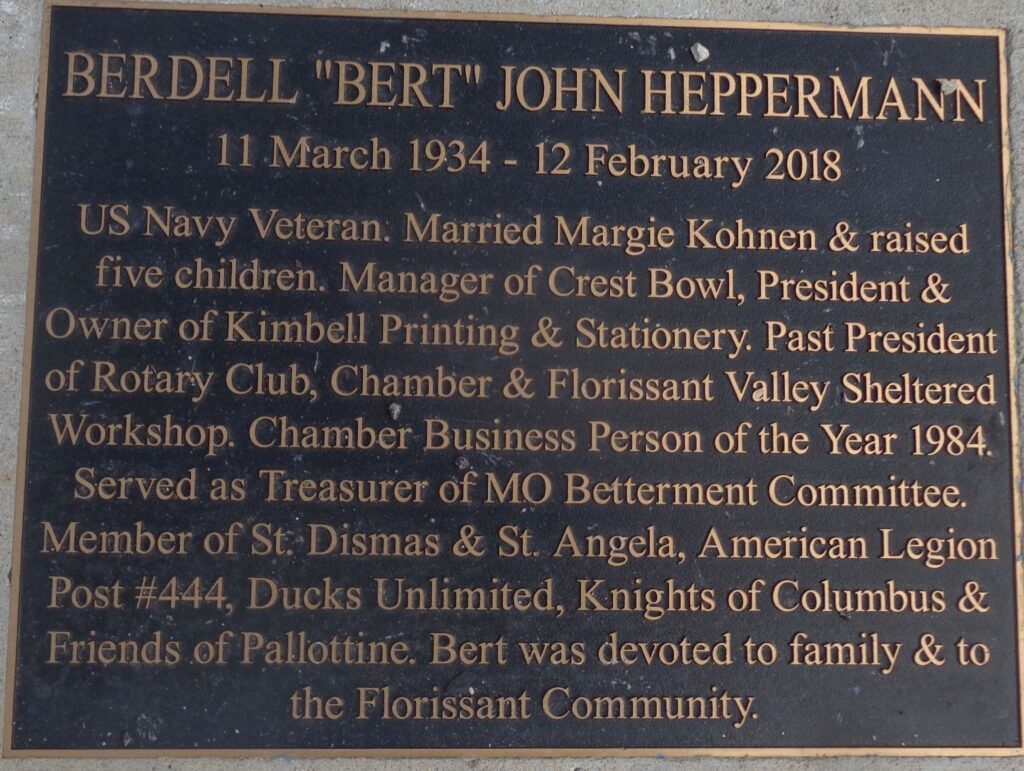BERDELL “BERT” JOHN HEPPERMANN MEMORIAL PLAQUE