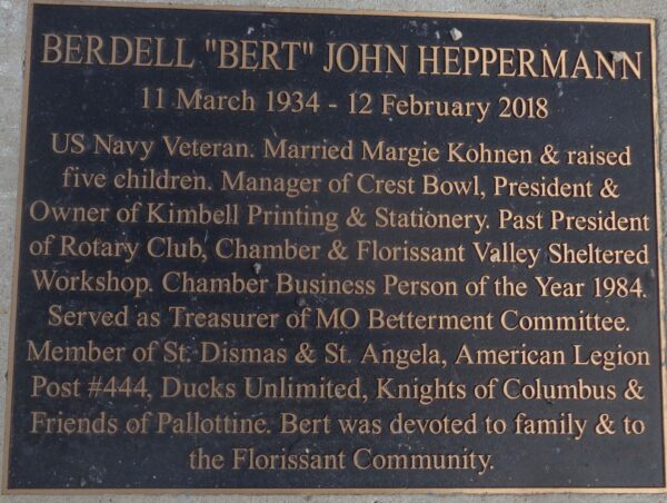 BERDELL “BERT” JOHN HEPPERMANN MEMORIAL PLAQUE